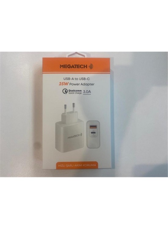 Megatech 25W2  Usb-A To Usb-C 3.0A 25W Ev Şarj Kafa Hızlı Şarj Akım Koruma
