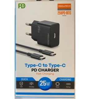 Megatech 25Wpd-Mt-S 25w Type-C Ev Şarj Kafa+Type-c to Typec Kablo ( Hızlı Şarj )