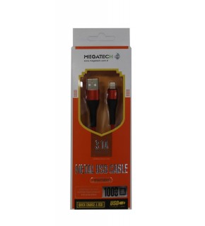 Megatech 3.1A  Örgülü A Serisi IPH7 1000M Data Kablosu Kırmızı  Renk
