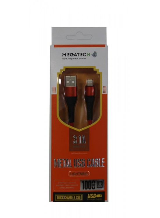 Megatech 3.1A Örgülü A Serisi IPH7 1000M Data Kablosu Kırmızı Renk Megatech 3.1A Örgülü A Serisi IPH7 1000M Data Kablosu Kırmızı Renk