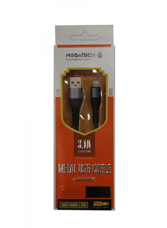 Megatech 3.1A Örgülü A Serisi IPH7 Data Kablosu Gri-Siyah Megatech 3.1A Örgülü A Serisi IPH7 Data Kablosu Gri-Siyah
