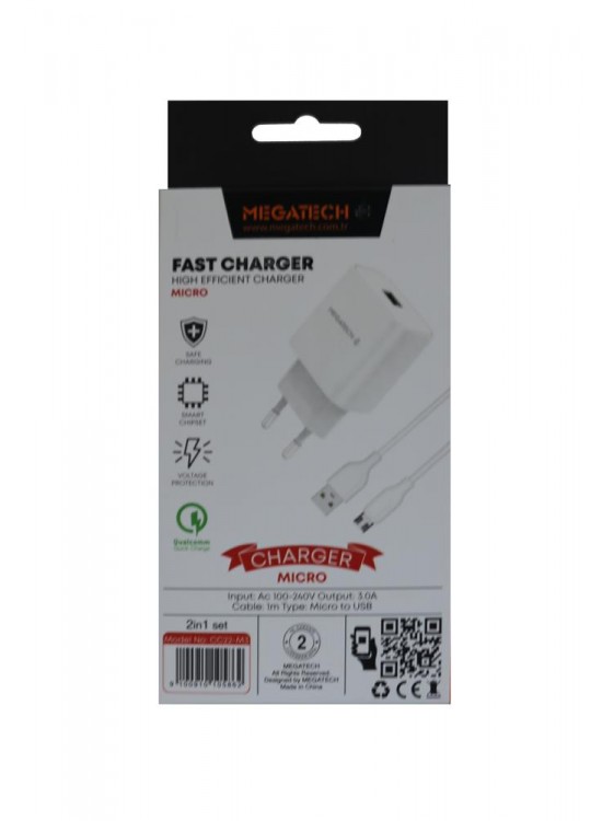 Megatech CC01 (CC22-M3 ) 2in1 5v-3.0 Ev Şarj+ Micro Kablo Hızlı Şarj Megatech CC01 (CC22-M3 ) 2in1 5v-3.0 Ev Şarj+ Micro Kablo Hızlı Şarj