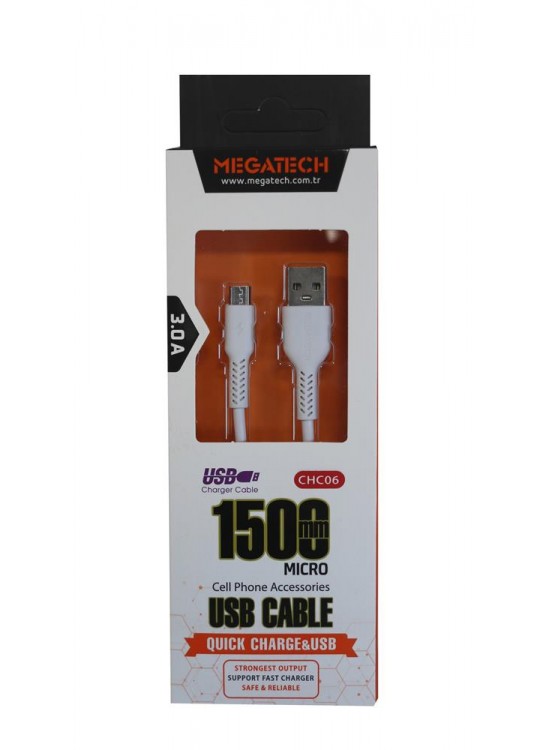 Megatech CHC06 Beyaz 2.1 A 1,5mt Micro Data Kablosu Megatech CHC06 Beyaz 2.1 A 1,5mt Micro Data Kablosu