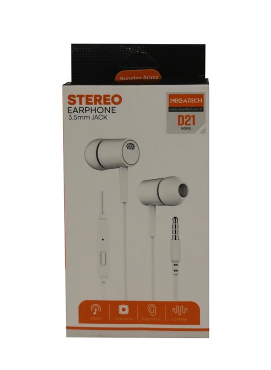 Megatech D21 Stereo Beyaz Mikrofonlu Kulaklık Megatech D21 Stereo Beyaz Mikrofonlu Kulaklık