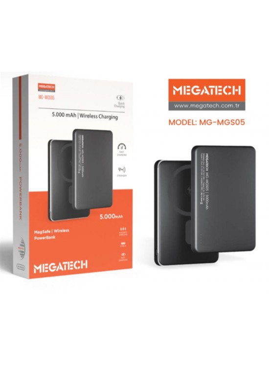 Megatech MG-MGS05 5.000 Mah Siyah Powerbank Magsafe Wıreless (Hızlı Şarj)