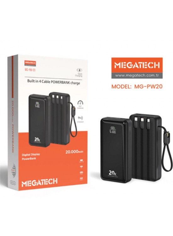 Megatech MG-PW-20 20.000 Mah Siyah Powerbank Digital Göstergeli