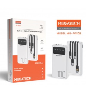 Megatech MG-PW10B 10.000 Mah Beyaz Powerbank Digital Gösterge