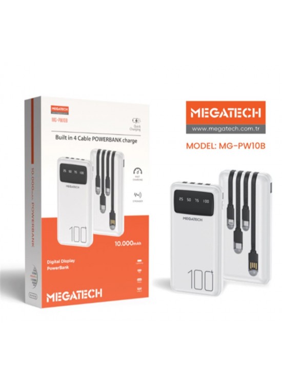 Megatech MG-PW10B 10.000 Mah Beyaz Powerbank Digital Gösterge