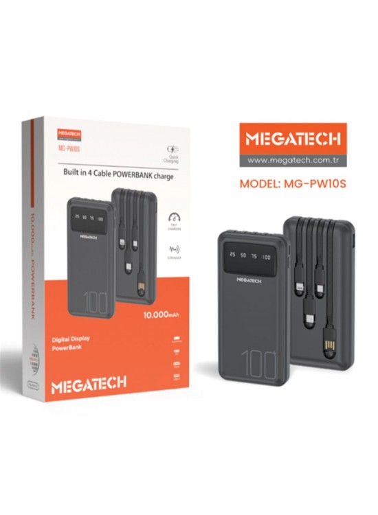 Megatech MG-PW10S 10.000 Mah Siyah Powerbank Digital Gösterge Hızlı Şarj