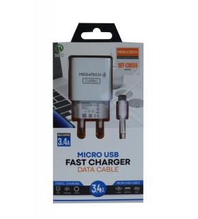 Megatech MT-CM34  3.4A Micro Usb Kablo+ Ev Şarj Adaptörü Hızlı Şarj