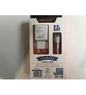 Megatech Mt-CT2 2.2a 2ın1 Typc-e Ev Şarj+Type-c Kablo Hızlı Şarj