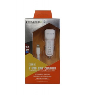 Megatech T05-M40 Beyaz 3.4A PD-USB Araç Çakmaklık Iphone Şarj Aleti Hızlı Şarj