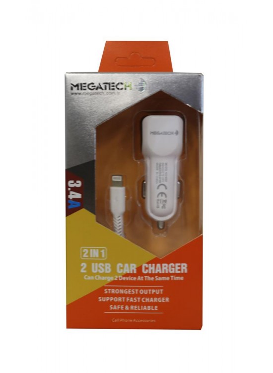 Megatech T05-M40 Beyaz 3.4A PD-USB Araç Çakmaklık Iphone Şarj Aleti Hızlı Şarj