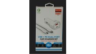 Megatech T05M45-T Beyaz 45W PD-USB Araç Çakmaklık Şarj Başlığı Hızlı Şarj(TYPE-C TO TYPE-C KABLO)