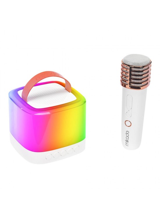 Mikado MD-16BT Favorite Beyaz TF Kart Destekli Bluetooth Wireless Karaoke Mikrofonlu 1200mAh Speaker