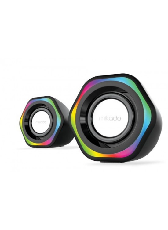 Mikado MD-176 2.0 3W-2 Siyah RGB Aydınlatmalı USB + 3.5mm USB 5V Speaker Hoparlör