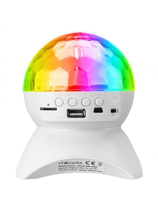 Mikado MD-X740 Beyaz Şarjlı BT-TF Cart-USB Tavan Led Işıklı Disko Topu Speaker Mikado MD-X740 Beyaz Şarjlı BT-TF Cart-USB Tavan Led Işıklı Disko Topu Speaker