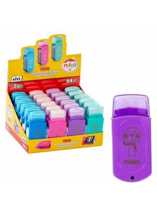 Mileo Trio İkili Hazneli Ve Fırçalı Kalemtraş 6753 (1 Adet)