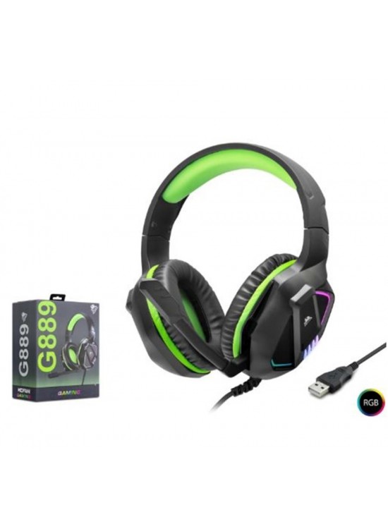 MOFAN G889 USB RGB Over-Ear Mikrofonlu Gaming Kulaklık Siyah Yeşil