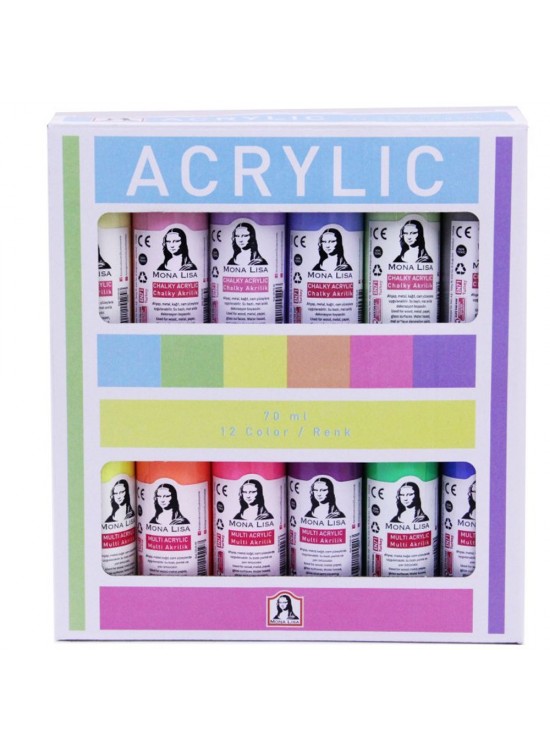 Mona Lisa Akrilik Boya 12x70 ML Set (Chalk+Neon)