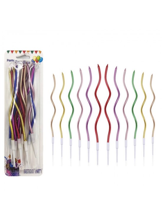 Mum İnce 16cm Dalgalı Metalik Mum 12 Li