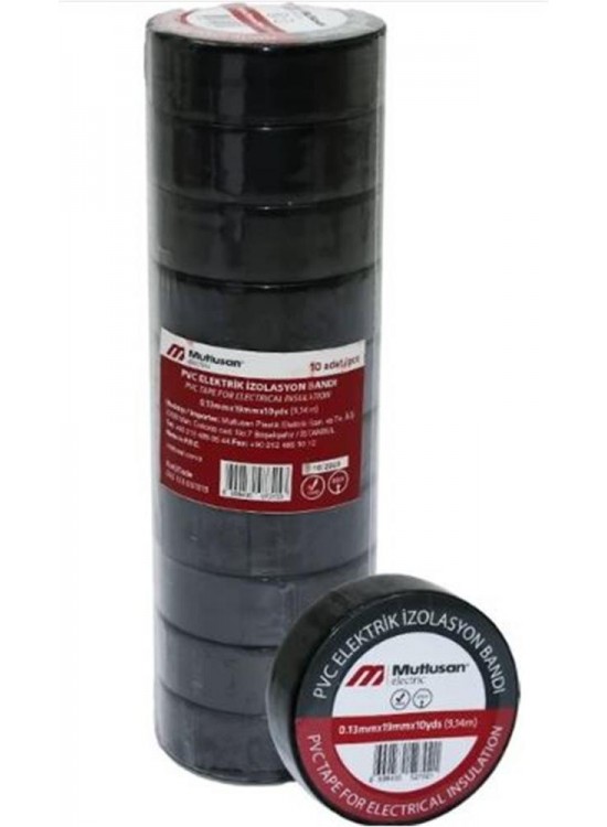 Mutlusan 10-19 İzole Bant 10lu (Elektrik Bant) Siyah 065133001019 Mutlusan 10-19 İzole Bant 10lu (Elektrik Bant) Siyah 065133001019