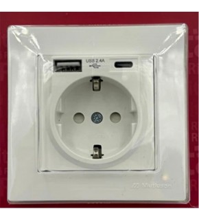 Mutlusan Rita Topraklı  Priz Usb+Type-C  (2220 629 0201B)  Beyaz Blisterli