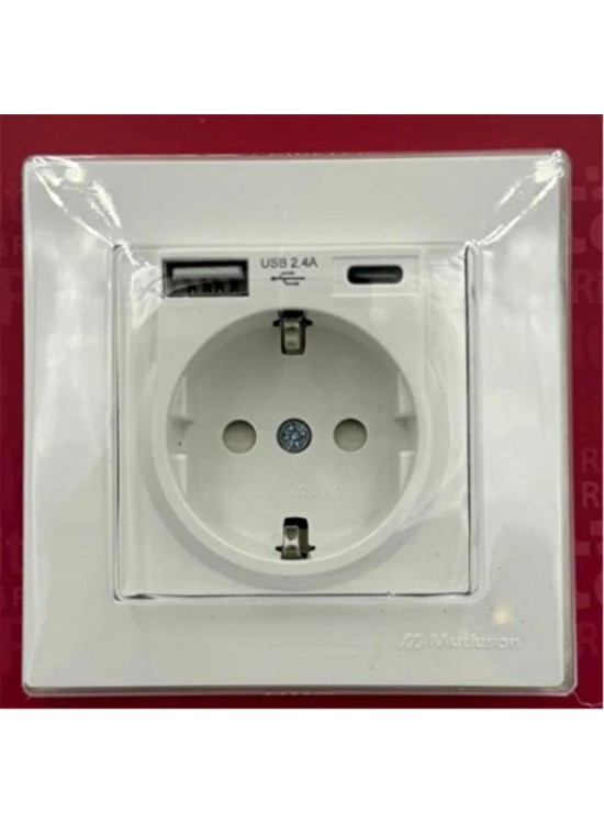 Mutlusan Rita Topraklı Priz Usb+Type-C (2220 629 0201B) Beyaz Blisterli Mutlusan Rita Topraklı Priz Usb+Type-C (2220 629 0201B) Beyaz Blisterli