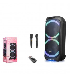 NDR NDR1312 Çift Karaoke Mikrofonlu Bluetooth Hoparlör FM Radyo 60W 2x12 İnç RGB Kumandalı Siyah