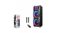 NDR NDR1526 Çift Karaoke Mikrofonlu Bluetooth Hoparlör FM Radyo 100W 2x15 İnç RGB Kumandalı Siyah