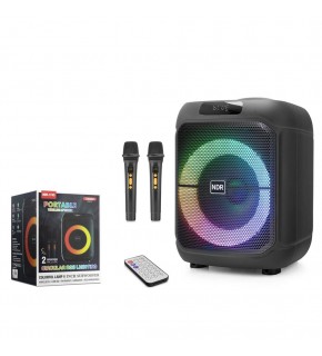 NDR NDR1745 Çift Karaoke Mikrofonlu Bluetooth Hoparlör FM Radyo 20W 8 İnç RGB Kumandalı Siyah