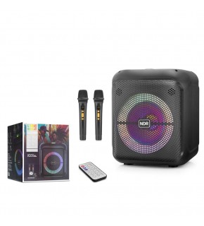 NDR NDR2210 Çift Karaoke Mikrofonlu Bluetooth Hoparlör FM Radyo 20W 10.5 İnç RGB Kumandalı Siyah