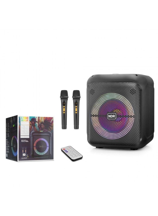 NDR NDR2210 Çift Karaoke Mikrofonlu Bluetooth Hoparlör FM Radyo 20W 10.5 İnç RGB Kumandalı Siyah
