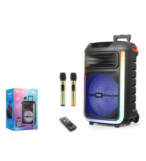NDR NDR325 Çift Karaoke Mikrofonlu Bluetooth Hoparlör FM Radyo 40W 15 İnç RGB Kumandalı Siyah