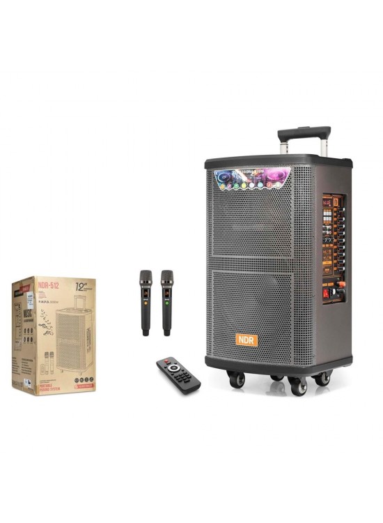 NDR NDR512 Çift Karaoke Mikrofonlu Bluetooth Hoparlör FM Radyo 80W 12 İnç Kumandalı Ahşap