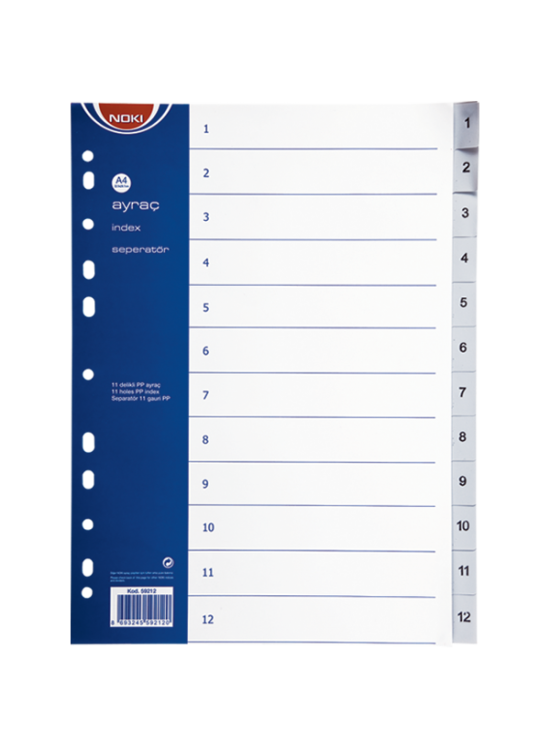 Noki Seperatör 1-12 Rakamlı Plastik A4 59212 Noki Seperatör 1-12 Rakamlı Plastik A4 59212