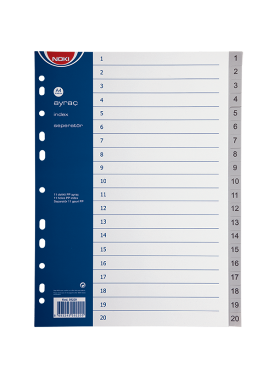 Noki Seperatör 1-20 Rakamlı Plastik A4 59220 Noki Seperatör 1-20 Rakamlı Plastik A4 59220
