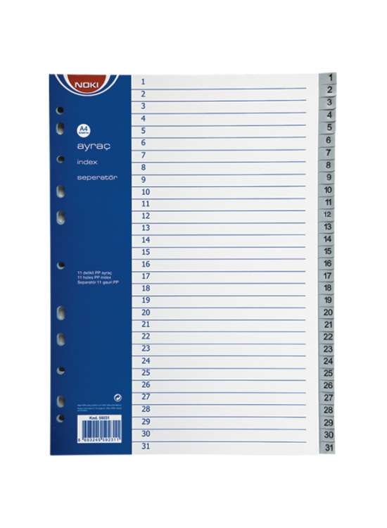 Noki Seperatör 1-31 Rakamlı Plastik A4 59231