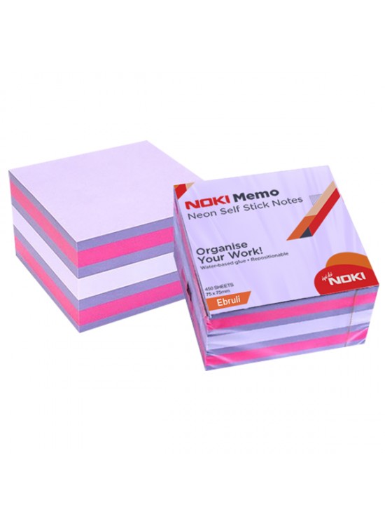 Noki Yapışkanlı Not Kağıdı Küp 450 Syf 75x75 Neon Ebruli 12014-44 (1 Adet)