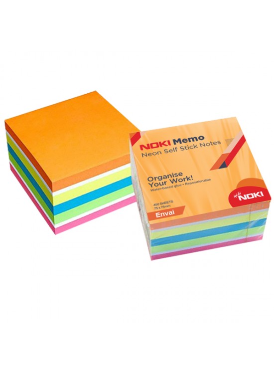 Noki Yapışkanlı Not Kağıdı Küp 450 Syf 75x75 Neon Envai 12014-33