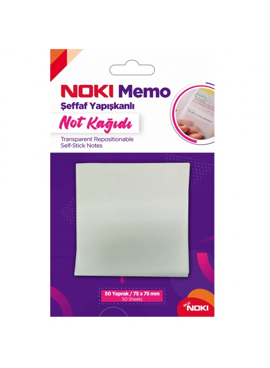Noki Yapışkanlı Not Kağıdı Memo 50 YP 75x75 Şeffaf 12300 (1 Adet) Noki Yapışkanlı Not Kağıdı Memo 50 YP 75x75 Şeffaf 12300 (1 Adet)