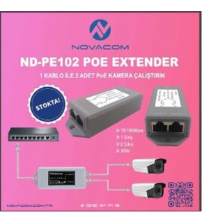 Nova ND-PE102GW Poe Extender 10-100-1000 Mbps 1 İnput 2 Output 30W Dış Ortam
