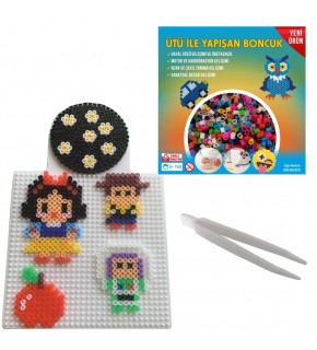 Ütü ile Yapışan 3000'li Renkli Boncuk-Tabla-Cımbız 3'lü Set