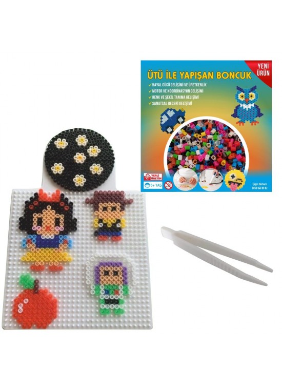 Ütü ile Yapışan 3000'li Renkli Boncuk-Tabla-Cımbız 3'lü Set