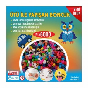 Ütü ile Yapışan 6000'li Renkli Boncuk-Tabla-Cımbız 3'lü Set