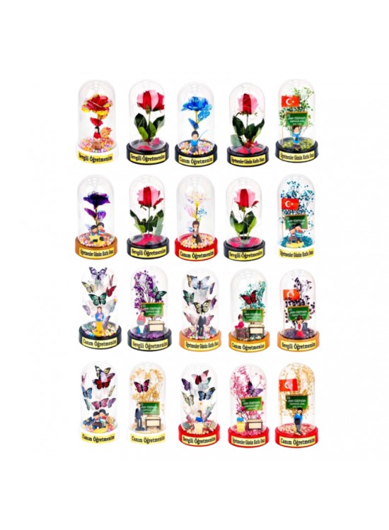 Öğretmenler Günü 10x18 Fanus Güllü Ledli