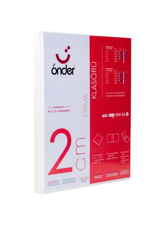 Önder Sunum Klasörü 2 Halkalı 20 MM A4 Beyaz 2002-5