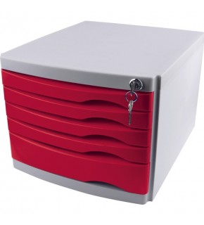 Ops Evrak Rafı Çekmeceli Plastik Kilitli 5 Lİ Kırmızı CMC 205