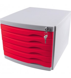 Ops Evrak Rafı Çekmeceli Plastik Kilitli 6 LI Kırmızı CMC 206