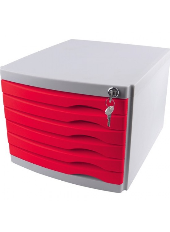 Ops Evrak Rafı Çekmeceli Plastik Kilitli 6 LI Kırmızı CMC 206